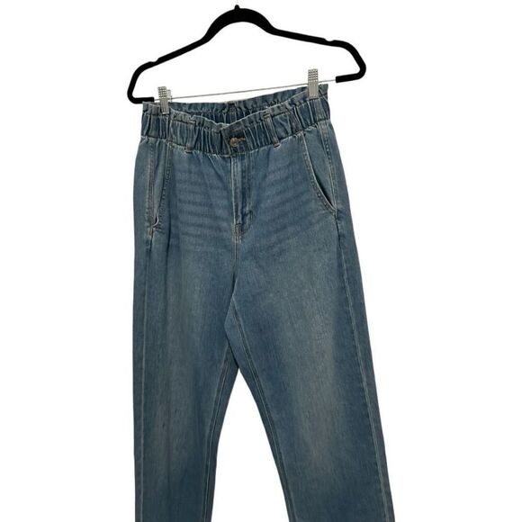 American Eagle Light Wash Wide Leg Jeans Size 10 Y2K NWT Cinched Ruffle Waist - Picture 2 of 15